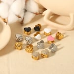 Pink & Silver / 1 Pair Simple Sweet Style Heart Shape Stainless Steel  Gold Color Women's Stud Earrings Picture4